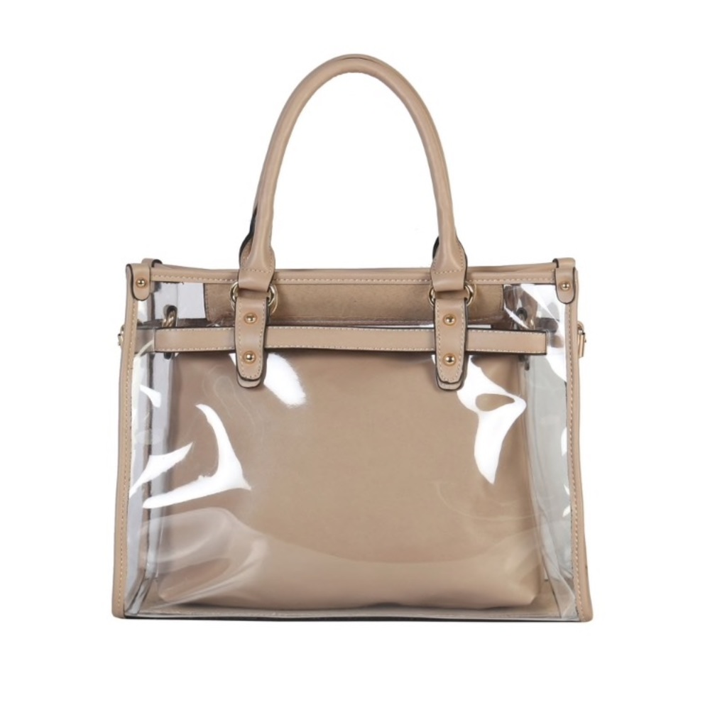 NWT Diophy Large Tan Clear Tote PVC Handbag